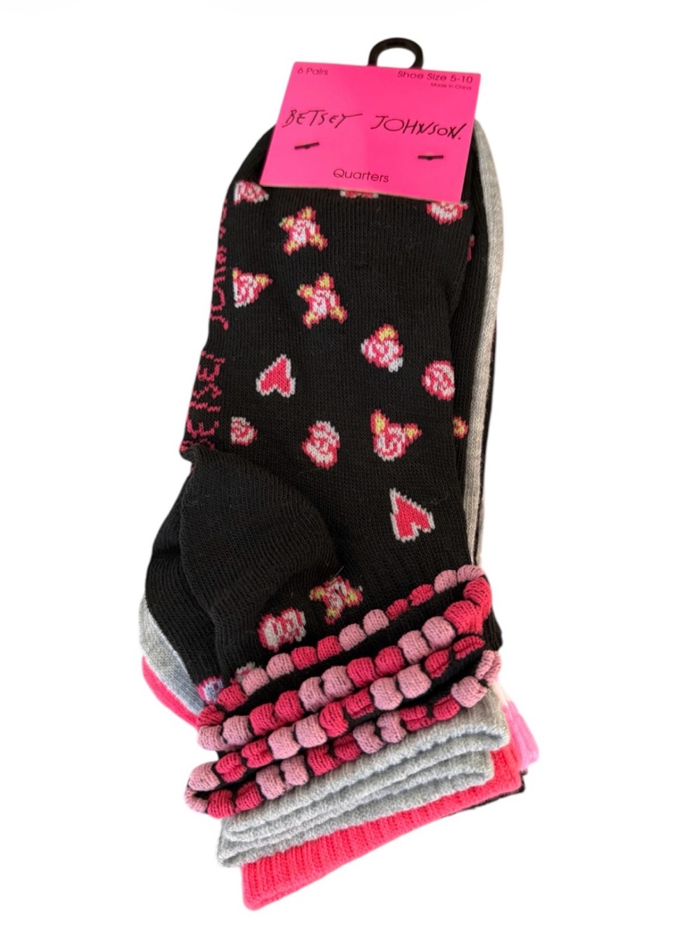 Betsey Johnson 6 Pair Quarter Length Socks